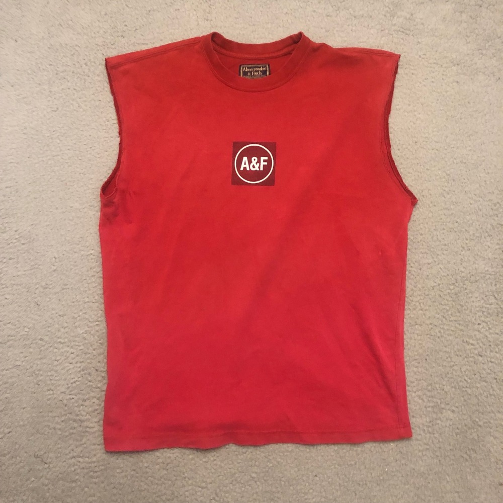 Vtg Abercrombie & Fitch Red Muscle Tee Sleeveless Box Logo Shirt Small Gym